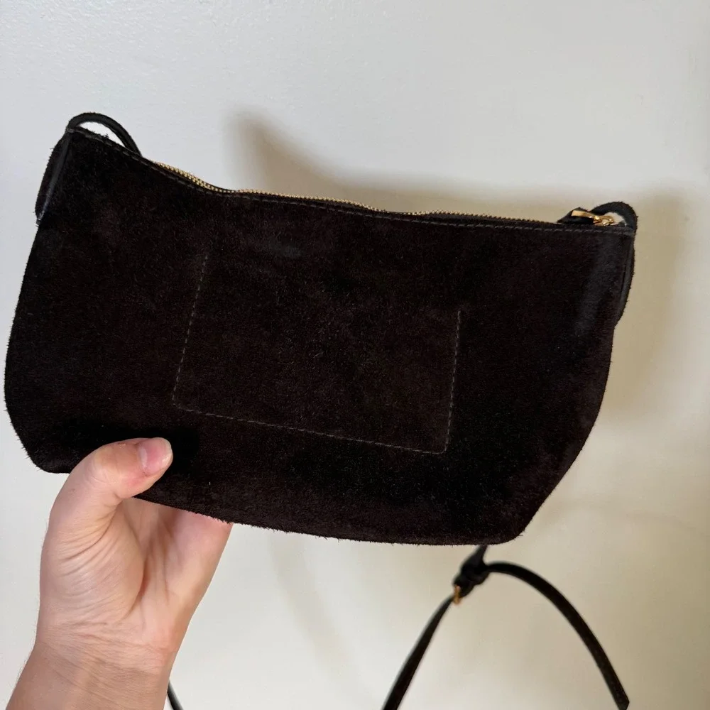 Madewell Simple Pouch Suede Minimalist Crossbody Bag Small Chocolate Brown